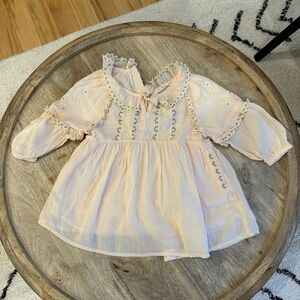 Elegant Gauze Light Pink Kids Dress with Embroidery Size 2